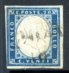 Italy 1861 Sardinia 20¢ Blue Scott #12a VFU T718 ⭐⭐⭐⭐