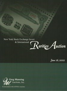 N.Y. Stock Exchange Invert & Rarities, Greg Manning Auctions, June 16, 2002