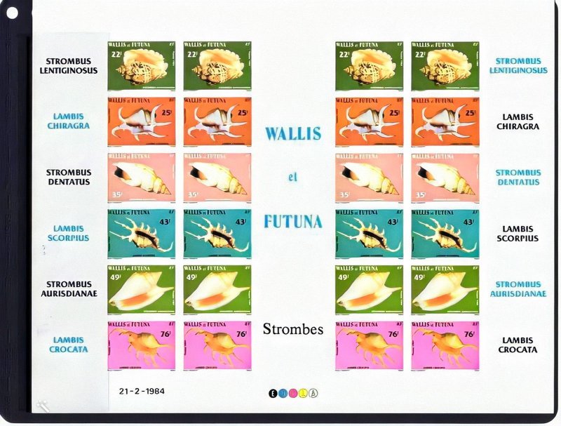 Wallis & Futuna 1984 SHELLS MARINE LIFE  Mi#460-465 Shlt.(24) IMPERFORATED MNH