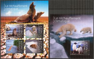 Niger 2013 Global Warming Seals Penguins Polar Bears Sheet + S/S MNH