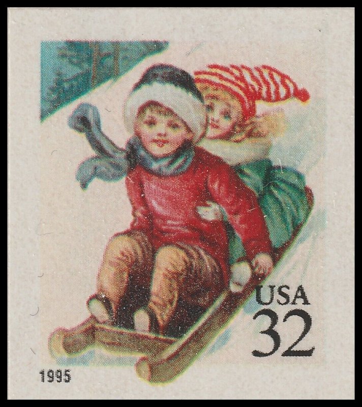 US 3013 Holiday Children Sledding 32c single ATM MNH 1995