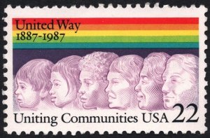 SC#2275 22¢ United Way 100th Anniversary Single (1987) MNH