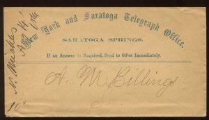 New York and Saratoga Telegraph Office Cover (ASCC 158, Rarity 6) LV6815