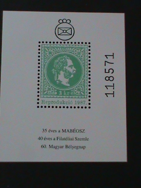 HUNGARY-1987-KING FRANZ  JOSEF I PROOF SHEET -MNH S/S VF 40TH STAMP SHOW-