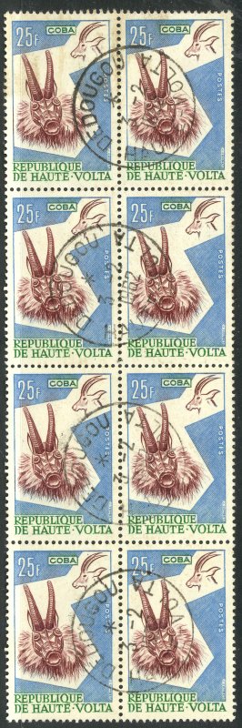 UPPER VOLTA / BURKINA FASO 1962 25fr MASK Sc 83 BLOCK OF 8 DEDOUGOU PMKS VFU