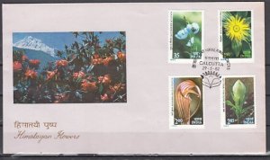 India, Scott cat. 959-962. Himalayan Flowers issue. First day cover. ^