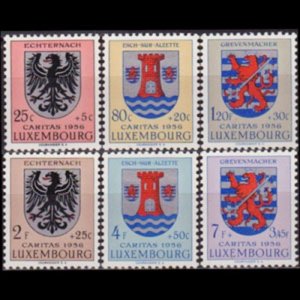 LUXEMBOURG 1956 - Scott# B192-7 Town Arms Set of 6 LH