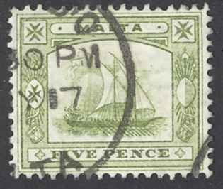 Malta Sc# 45 Used 1910 5p olive green King Edward VII