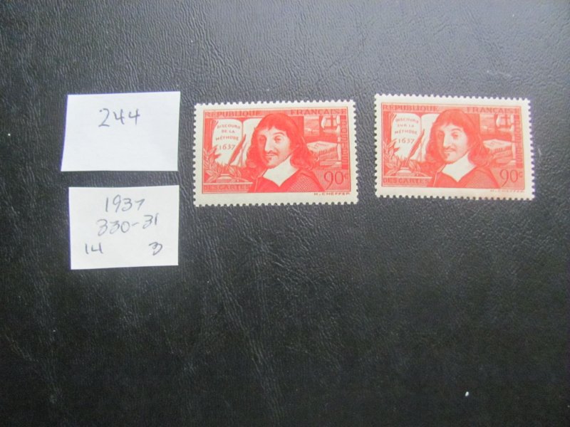 FRANCE 1937 MNH SC 330-331 SET XF $14  (244)