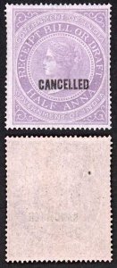 India Receipt Stamp 1861 Half Anna opt Cancelled