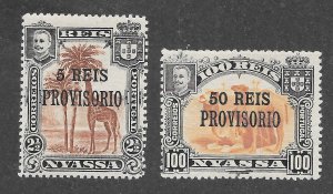 Nyassa Scott 49-50 Unused LHOG - 1910 #26 and #35 Surcharged - SCV $16.00