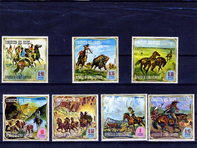 Equatorial Guinea CONQUEST OF THE WEST COWBOY Set (7) Perforated Mint (NH)