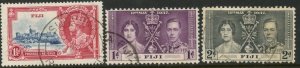 FIJI Sc#110, 114, 115 1935-37 Three Values Used