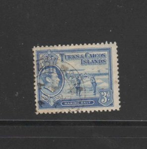 TURKS & CAICOS ISLANDS #84  1938 3p KING GEORGE VI    F-VF  USED