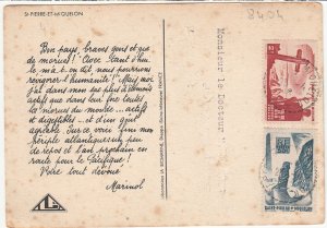 ST-PIERRE & MIQUELON cover postmarked 16 April 1948 - postcard to France