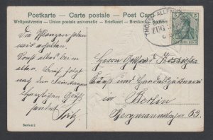 Germany Sc 67 on 1908  PPC, Thorn-Allenstein BAHNPOST cancel. Insects.