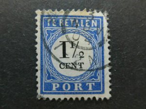 A4P49F155 Netherlands Postage Due Stamp 1896-1910 1 1/2c used-