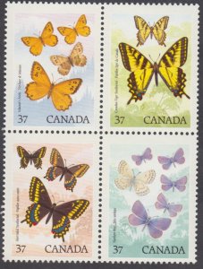 Canada - #1213a Butterflies, Block of Four - MNH