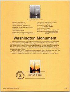 USPS SOUVENIR PAGE WASHINGTON MONUMENT IN THE NATION'S CAPITAL $12.75 FACE 2001