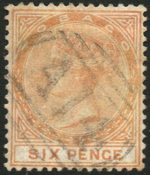 TOBAGO-1879 6d Orange Sg 3 GOOD USED V48587