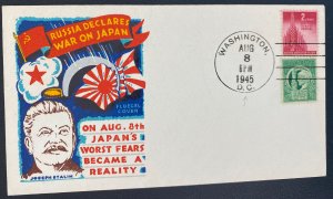 1945 Washington DC USA Patriotic Cover Russia Declares War On Japan Worst Fear