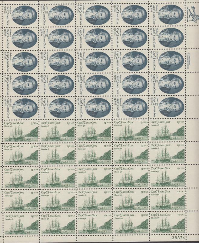 US #1732-33  Captain Cook  Full sheet of 50-MNH