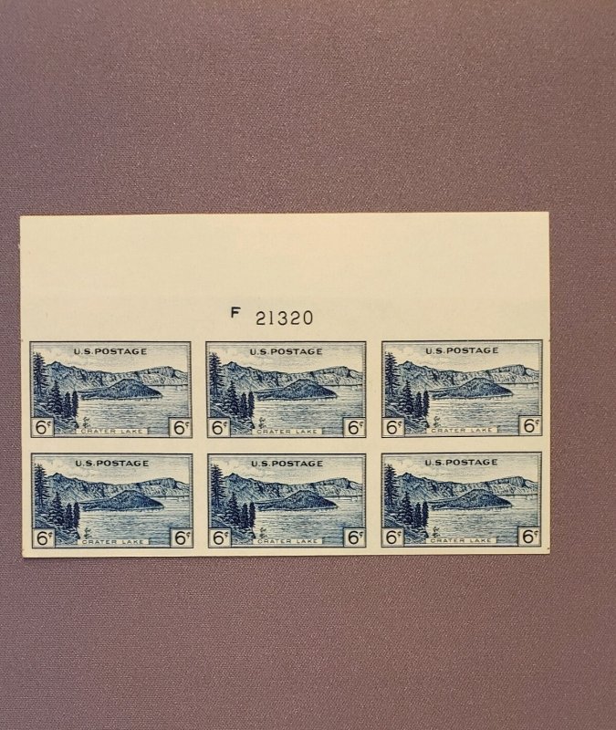 761, Crater Lake, Plate Block of 6, Mint No Gum Imperf, CV $49.00