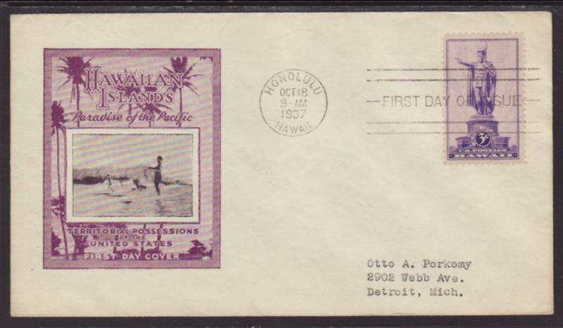 US 799 Hawaii 1937 Ioor Typed FDC