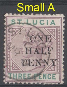 St Lucia 1891 ½d on 3d 'small A' variety sg56e very fine used cat £90