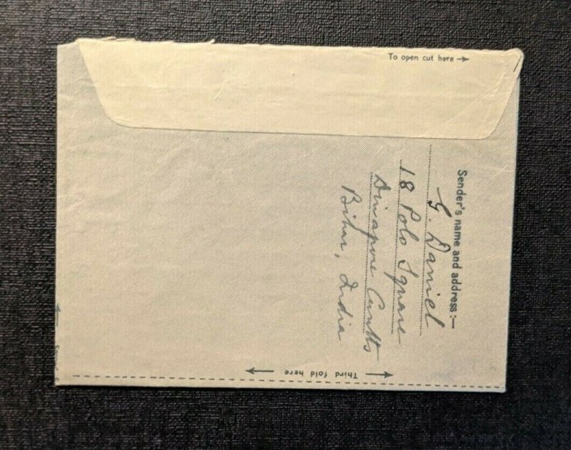 1953 Bihar India Airmail Air Letter Cover to London England