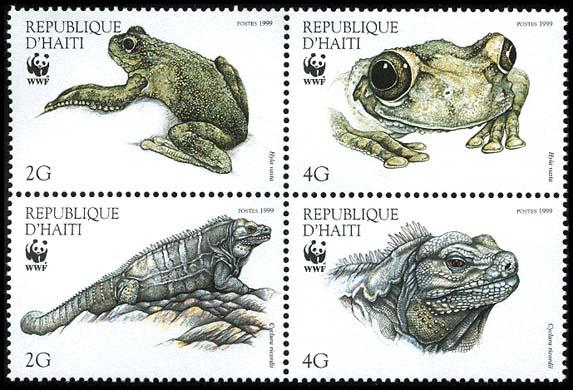 Haiti WWF Ground Iguana and Giant Tree-frog 4v in block 2*2 SG#1636-1639