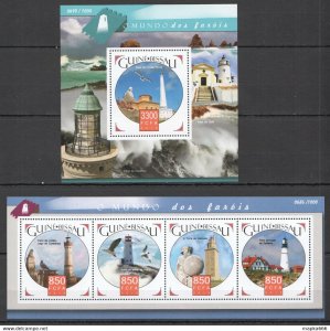 2015 Guinea-Bissau Lighthouses Marine Life Birds Kb+Bl ** Stamps St1049