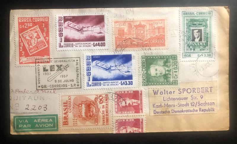 1957 Sao Pablo Brazil Airmail Registered Cover To Sachsen DDR Germany