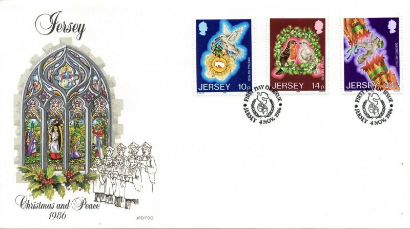 1986 Jersey Sg 402/404 Christmas Year of Peace First Day Cover