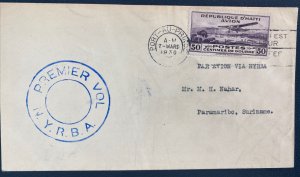 1930 Port Au Prince Haiti First Flight Airmail Cover To Suriname Via NYRBA