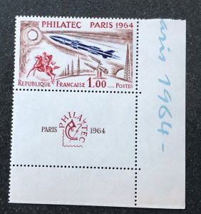 France scott#1100 Philatec Paris 1964 corner stamp with banner MNH