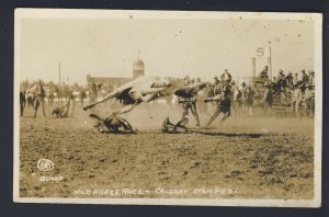 CANADA POSTAL HISTORY - WILD HORSE RACE STAMPEDE CALGARY ALBERTA RPPC POSTCARD