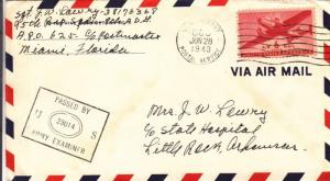 1943, APO 606, Miami, FL (Gold Coast) to Little Rock, AK, Censored (M3324)