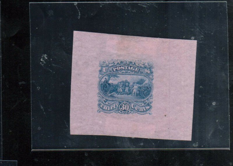 USA #121-E1i Very Fine Burgoyne Essay In Blue Die On Pink Bond Paper