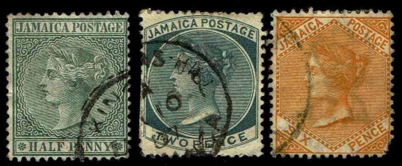 1883-90 Jamaica #16-17 & 23  Queen Victoria - Used - Fine + CV $13.10 (ESP#2889)