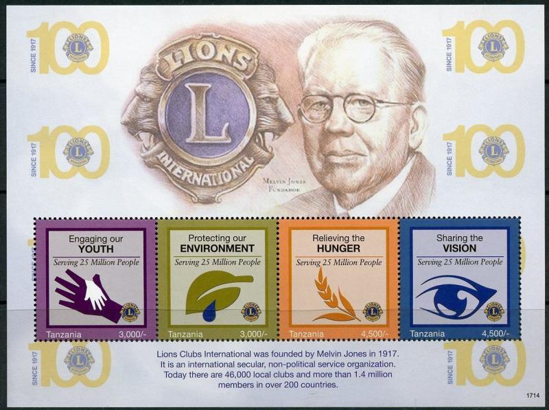 TANZANIA  2017 100th ANNIVERSARY OF THE LIONS CLUB  SHEET  MINT NH 