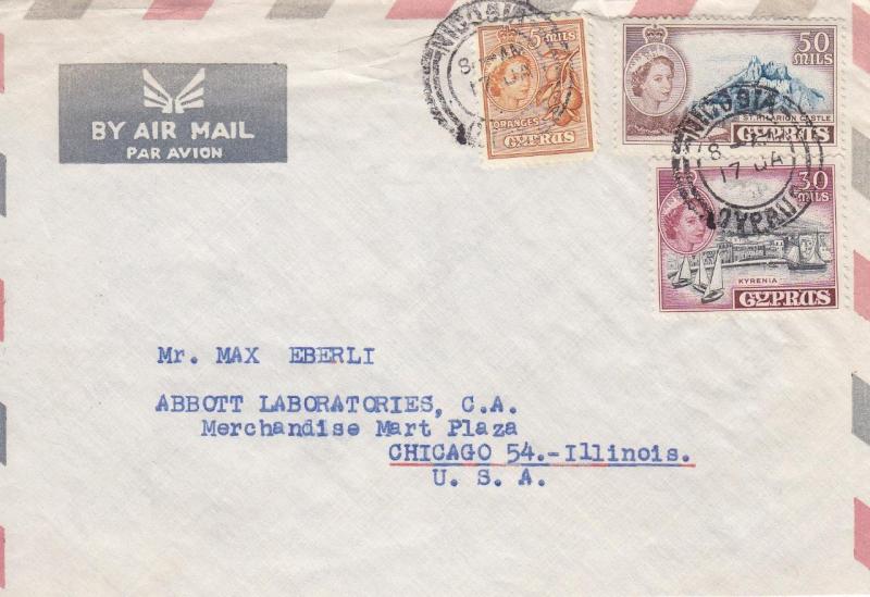 1958, Nicosia, Cyprus to Chicago, IL, Airmail (11379)