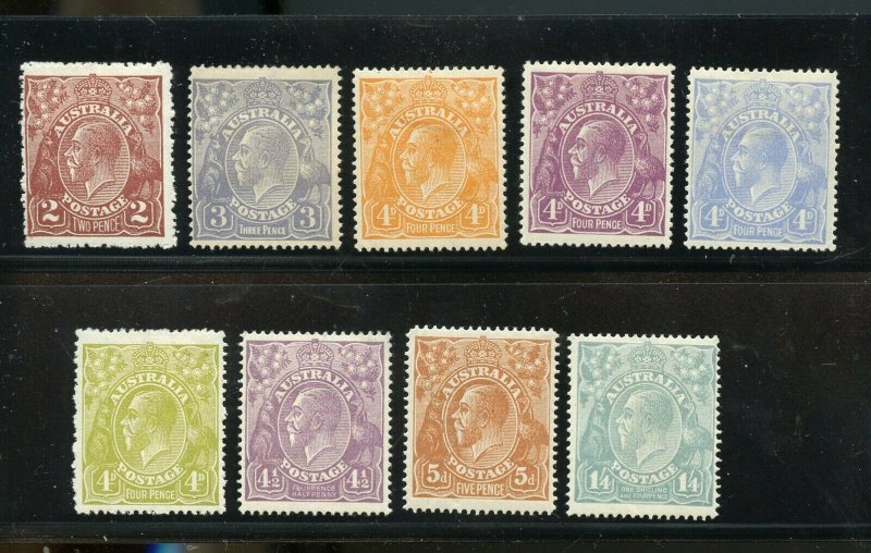 AUSTRALIA 1914/24 GEO V  SCOTT #19/37 THE 11/2c IS  DAMAGED MINT HINGED 