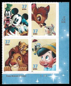 PCBstamps   US #3865/3868 PB $1.48(4x37c)Disney Characters, (S2222), MNH, (LR)