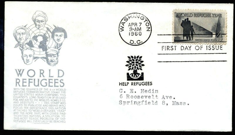 1149 4c World Refugee Year FDC Anderson silver cachet April 7, 1960 faults