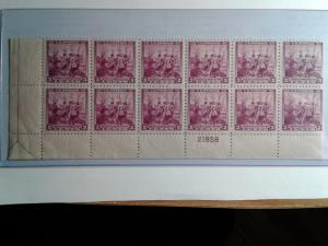 SCOTT # 836 THREE CENT MINT NEVER HINGED PLATE BLOCK OF 12 W/ MARKER GEM