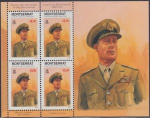 MONTSERRAT Sc # 941 CPL MNH SHEETLET OF 4 LORD LOUIS MOUNTBATTEN MILITARY LEADER