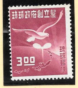 RYUKYU Scott #18  Mint NH 3 Yen Dove, Bean Sprout, Map 2018 CV $80.00