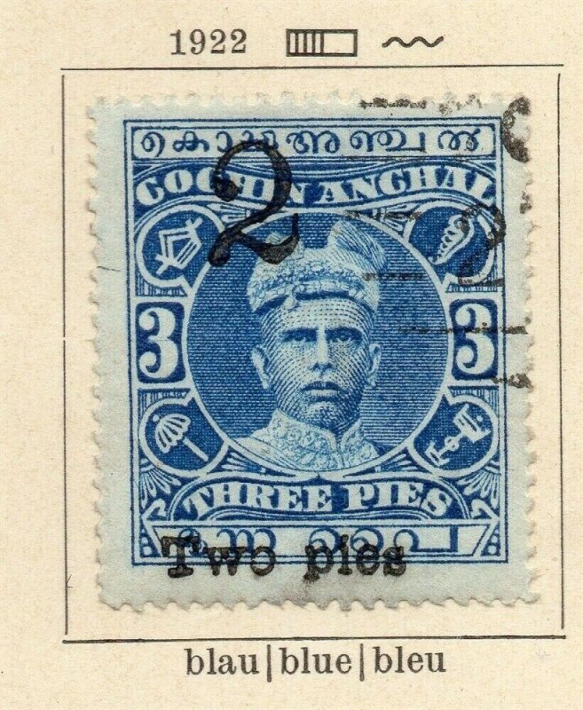 Cochin 1922 Early Issue Fine Used 2p. Surcharged 322456