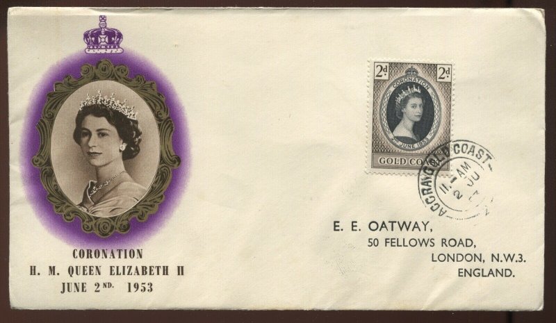 Gold Coast 1953 QEII Coronation First Day Cover with cachet